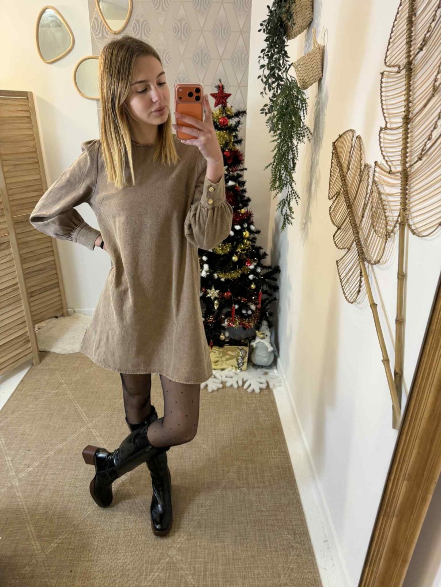 Robe en velours côtelé beige | Marina & Paloma