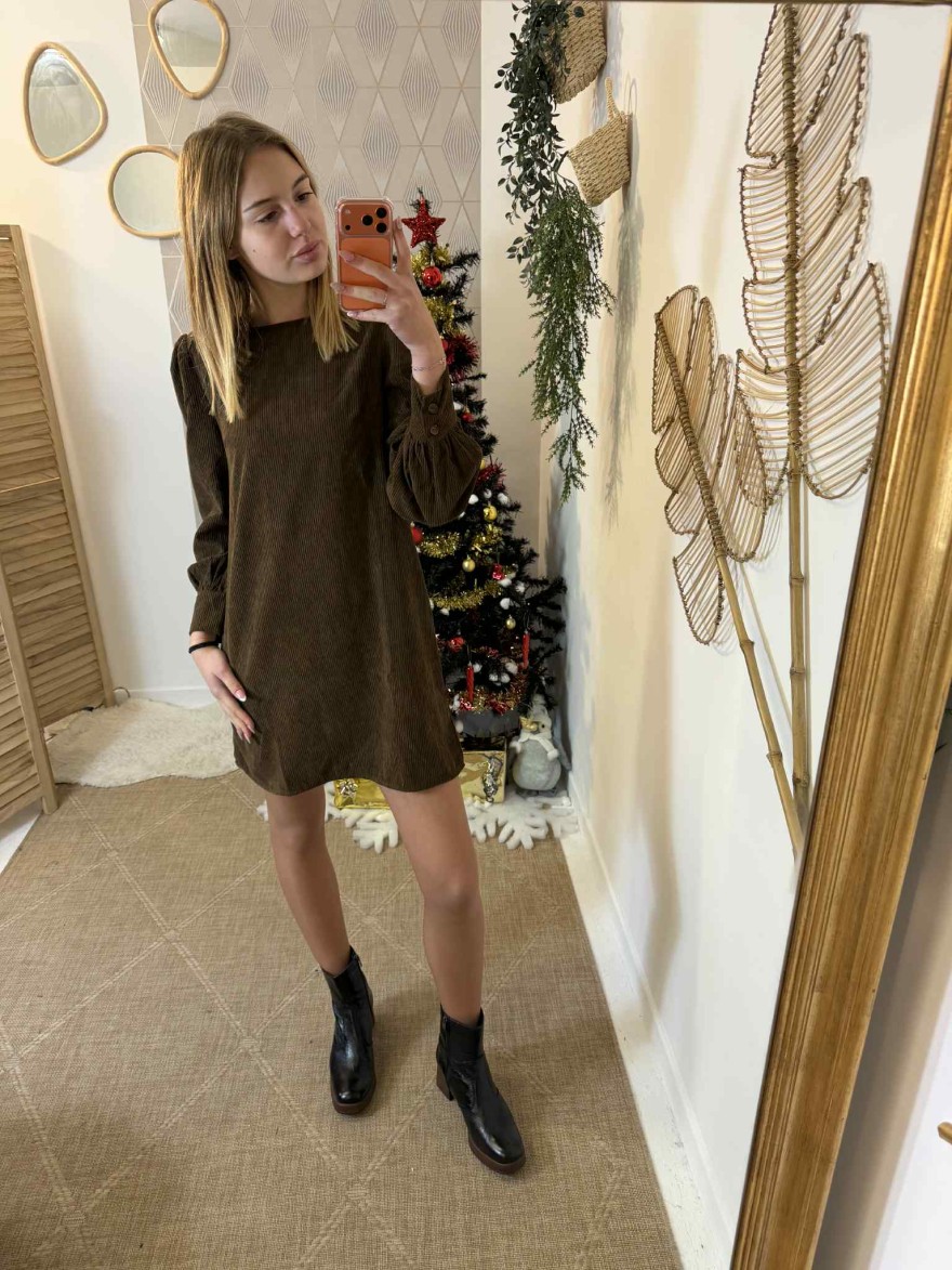 Robe en velours côtelé brun | Marina & Paloma