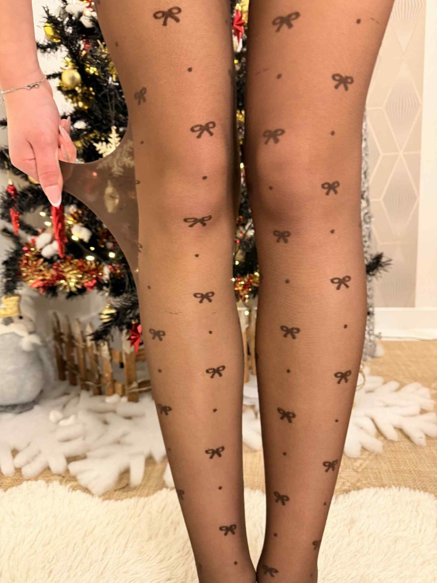 Collant Noir Motifs Nœuds et Pois – Voile Chic | Marina & Paloma