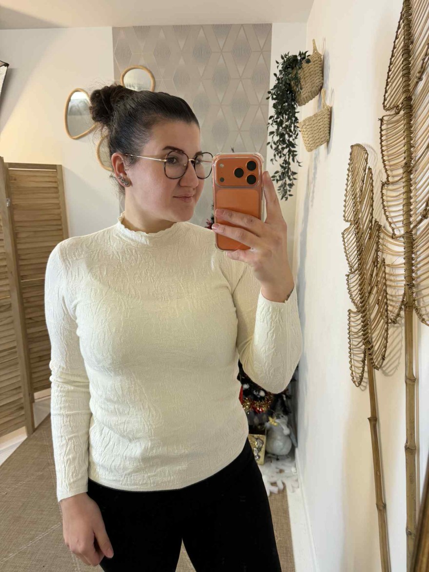 Sous-pull col cheminé beige écru près du corps | Marina & Paloma