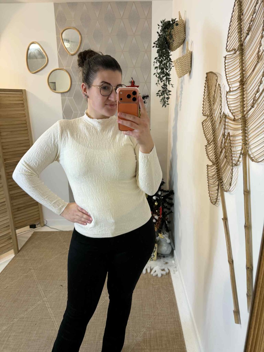 Sous-pull col cheminé beige écru près du corps | Marina & Paloma