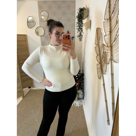 Sous-pull col cheminé beige écru près du corps | Marina & Paloma