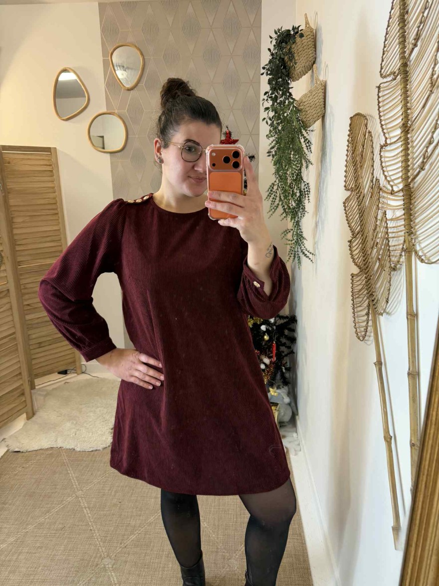 Robe Velours côtelé Maelle bordeaux, Grande Taille | Marina & Paloma