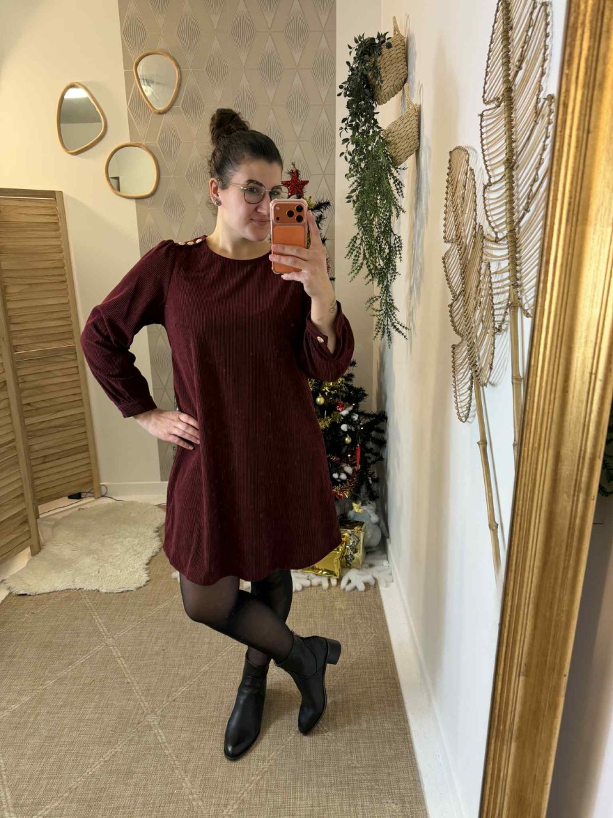 Robe Velours côtelé Maelle bordeaux, Grande Taille | Marina & Paloma