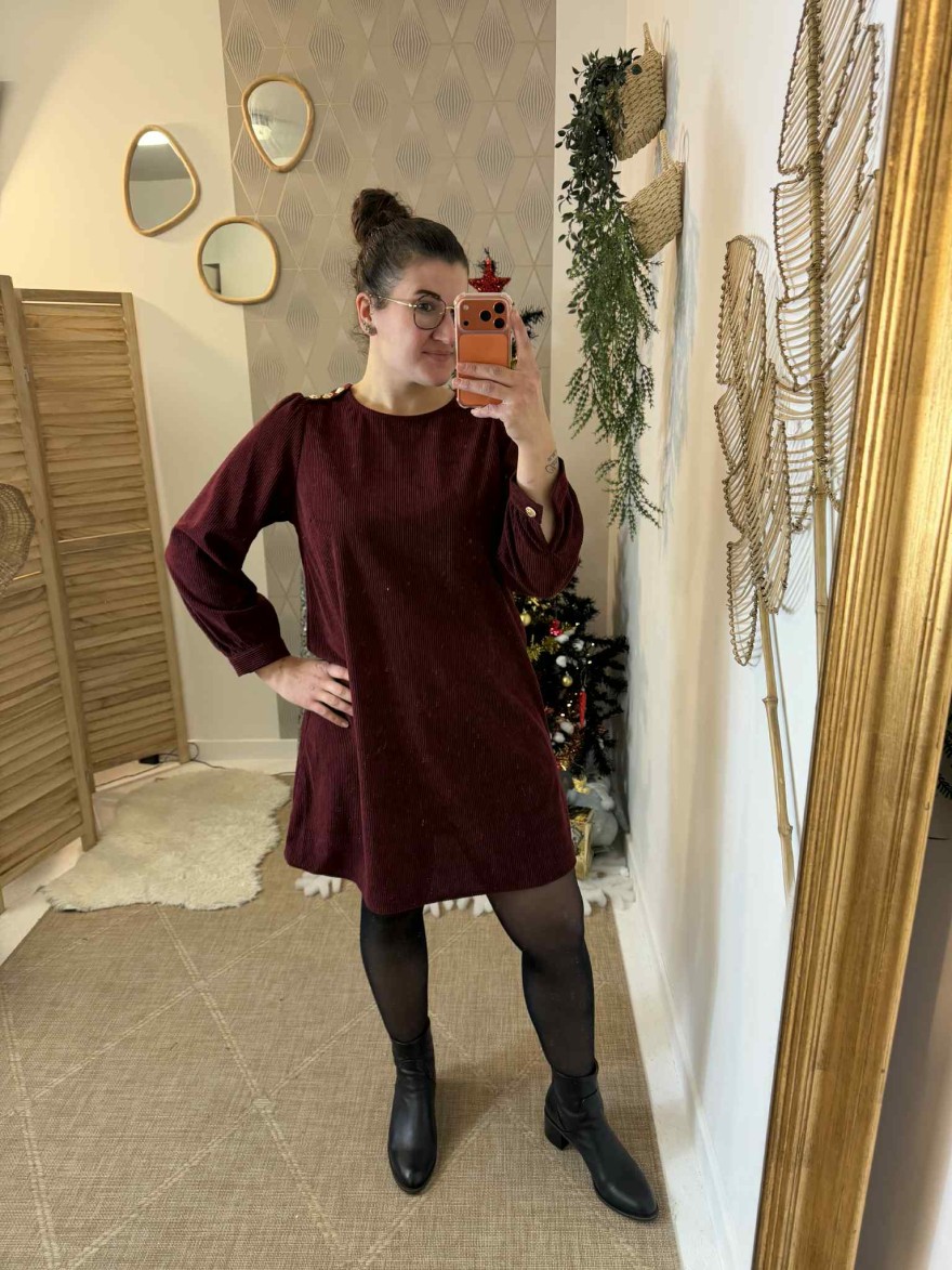 Robe Velours côtelé Maelle bordeaux, Grande Taille | Marina & Paloma