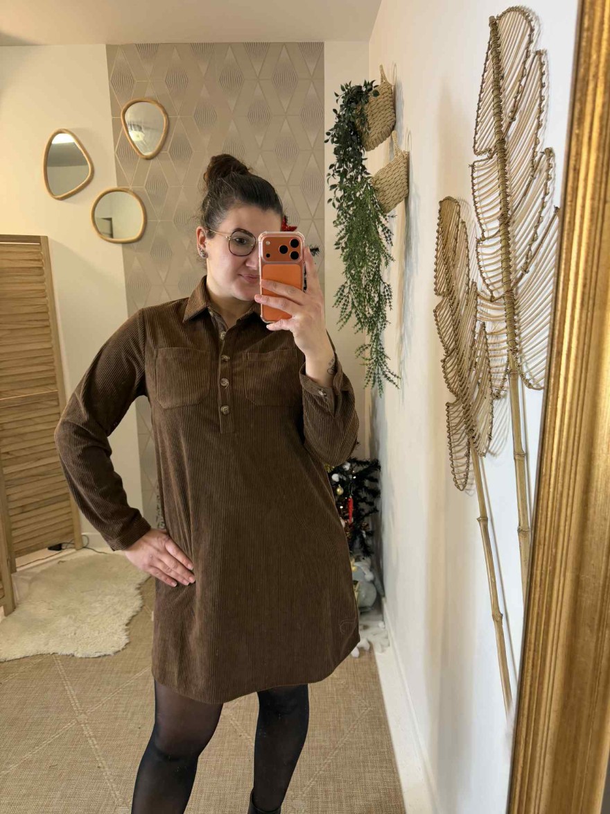 Robe en velours côtelé Curvy Maëlle Marron | Marina & Paloma