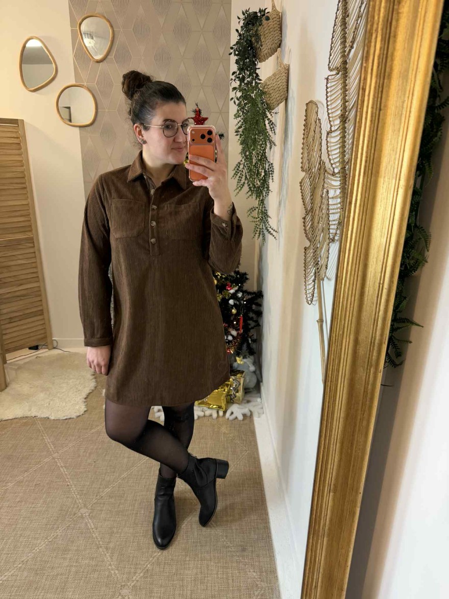 Robe en velours côtelé Curvy Maëlle Marron | Marina & Paloma