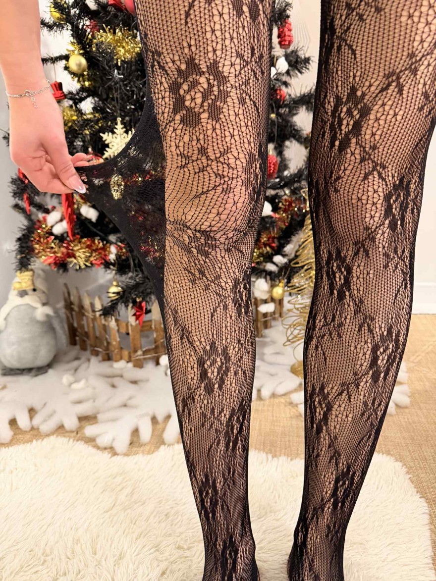 Collant Fantaisie Effet Dentelle noir chic femme | Marina & Paloma
