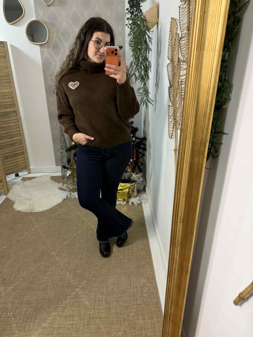 Pull maille épaisse col roulé chocolat | Marina & Paloma