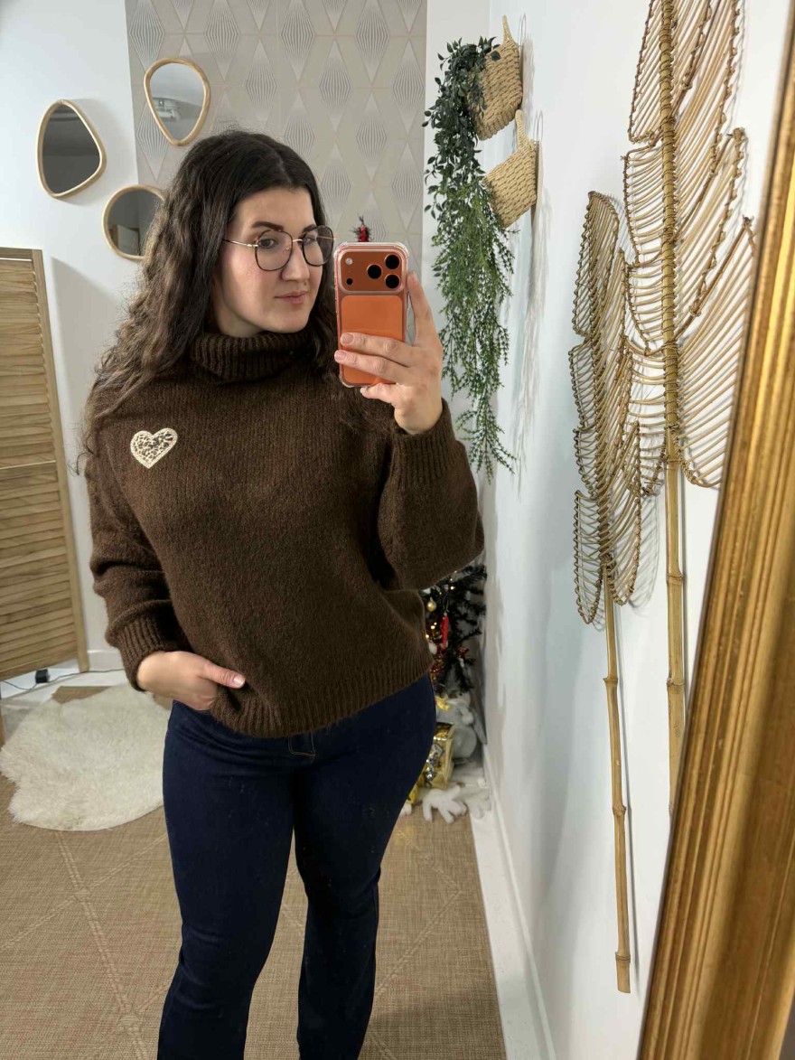 Pull maille épaisse col roulé chocolat | Marina & Paloma