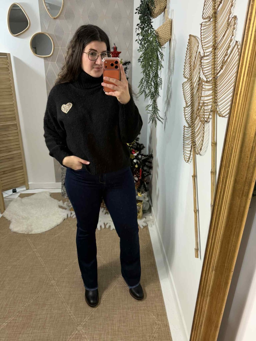 Pull maille épaisse noir col roulé | Marina & Paloma