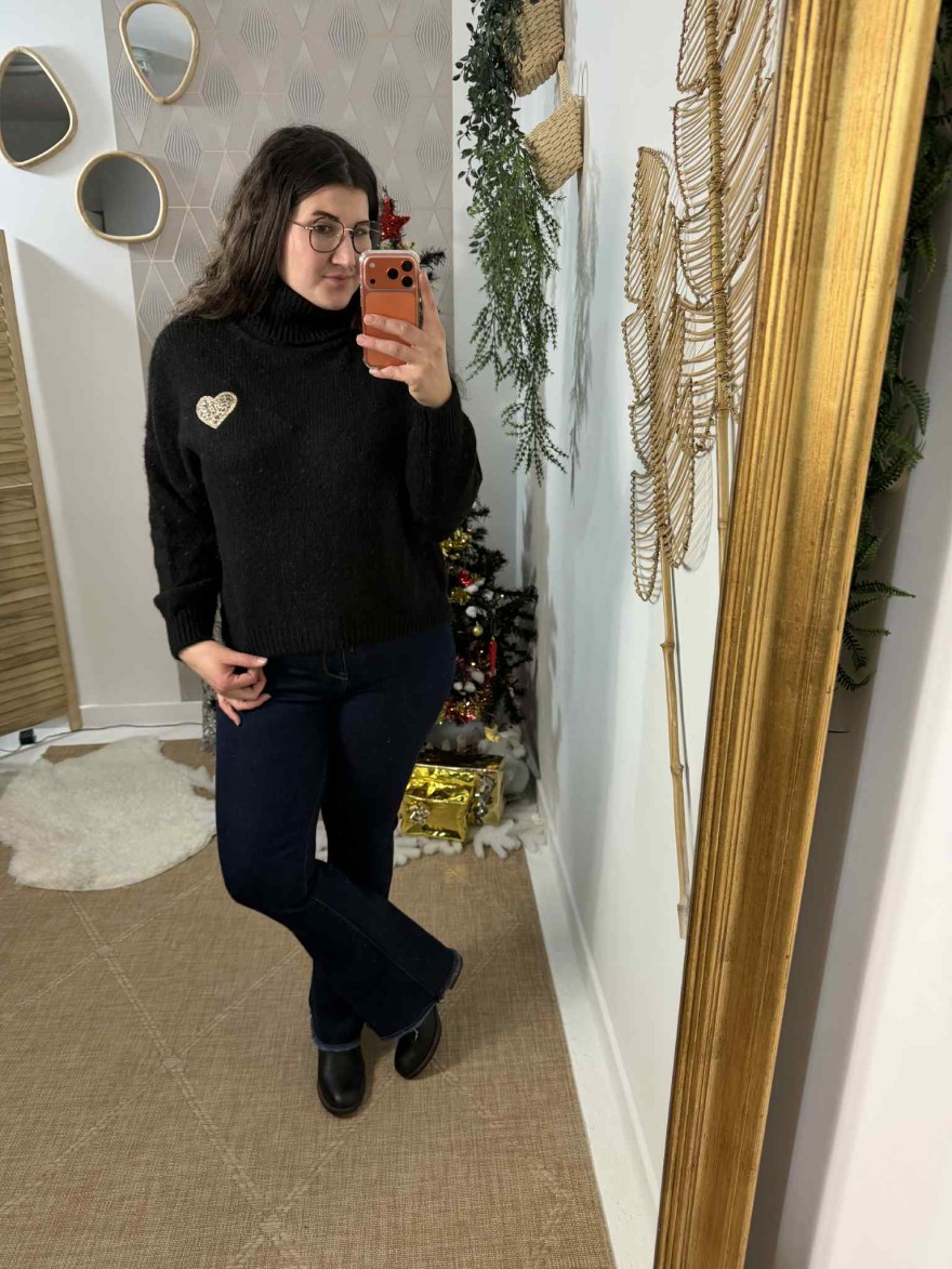 Pull maille épaisse noir col roulé | Marina & Paloma