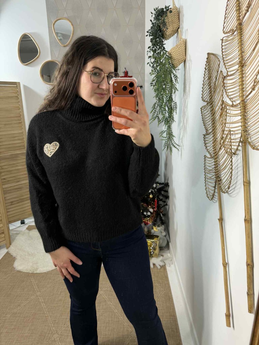 Pull maille épaisse noir col roulé | Marina & Paloma