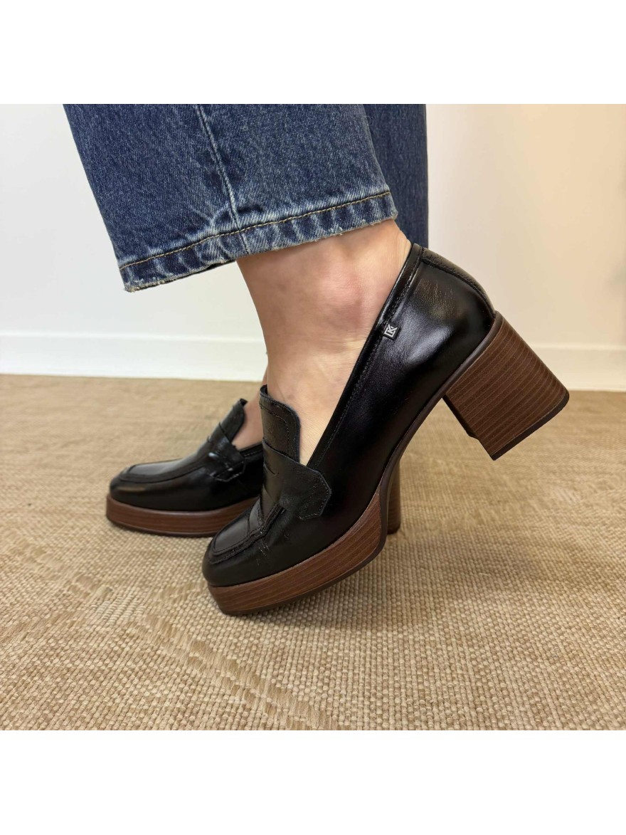 Mocassin plateforme Dorking Cristel D9334 cuir noir | Marina & Paloma