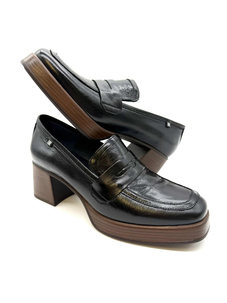 Mocassin plateforme Dorking Cristel D9334 cuir noir | Marina & Paloma