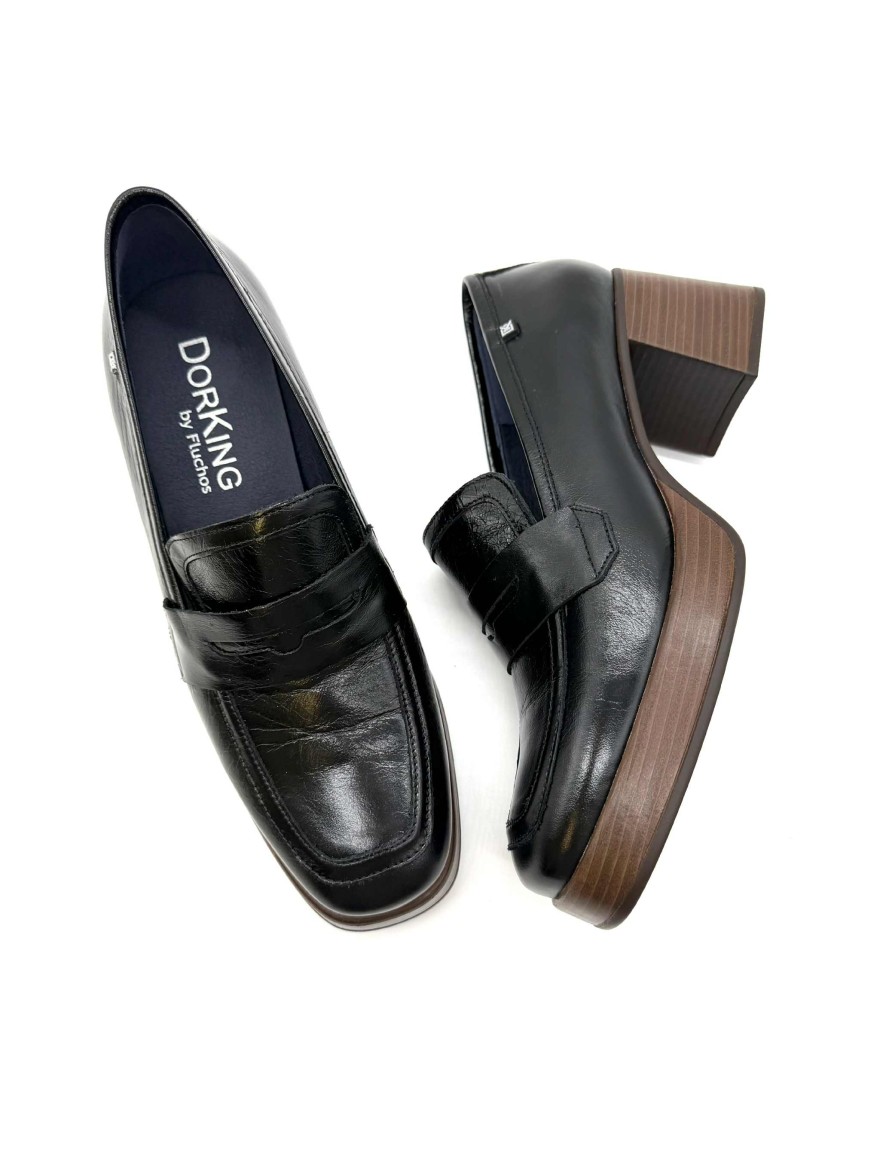 Mocassin plateforme Dorking Cristel D9334 cuir noir | Marina & Paloma