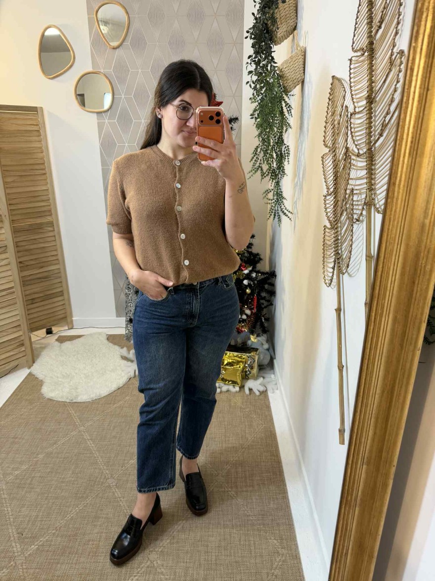 Gilet maille camel manches courtes | Marina & Paloma