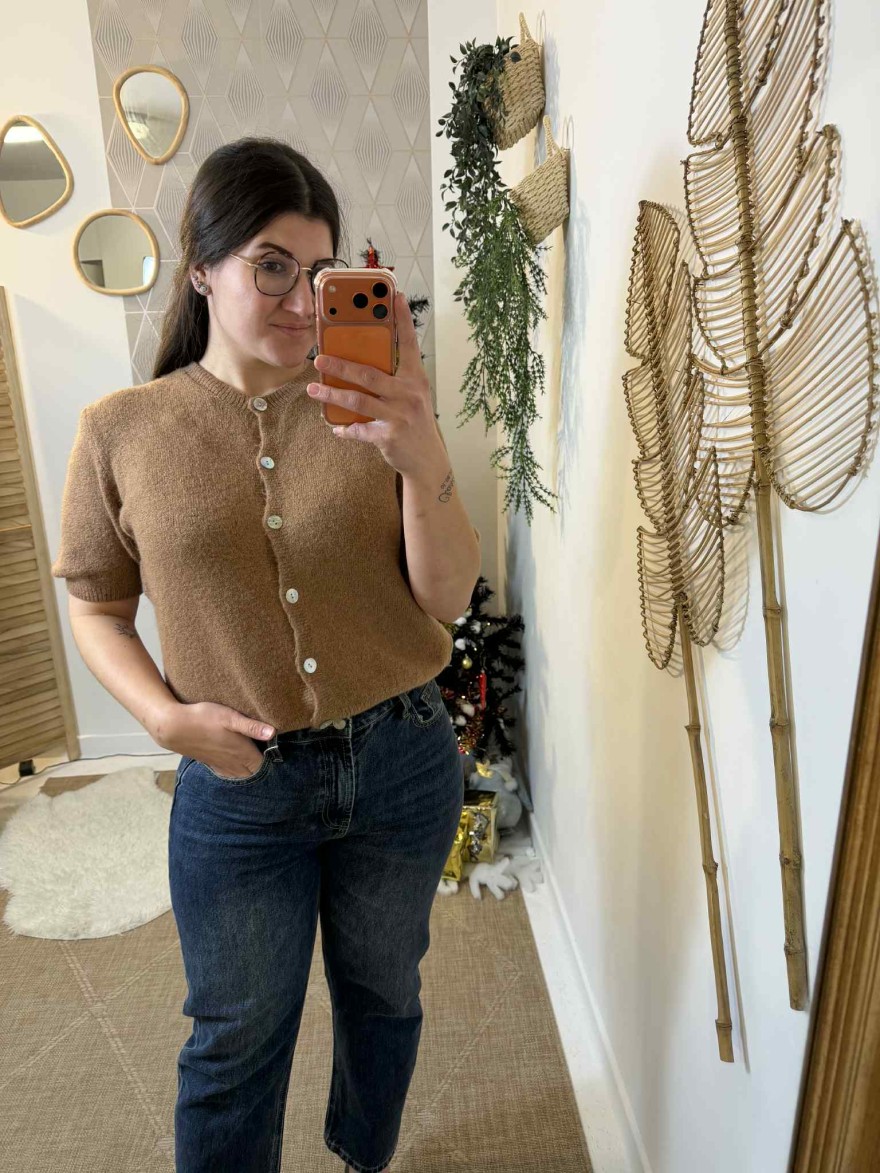 Gilet maille camel manches courtes | Marina & Paloma