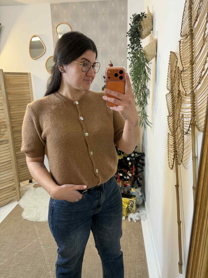 Gilet maille camel manches courtes | Marina & Paloma