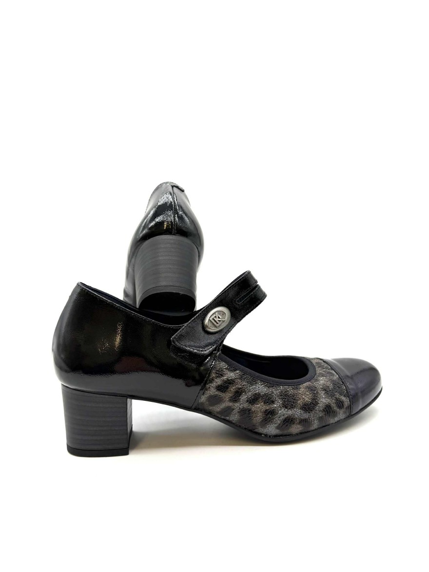 Escarpin à Bride Dorking Geminis D8637 Noir Vernis Léopard | Marina & Paloma