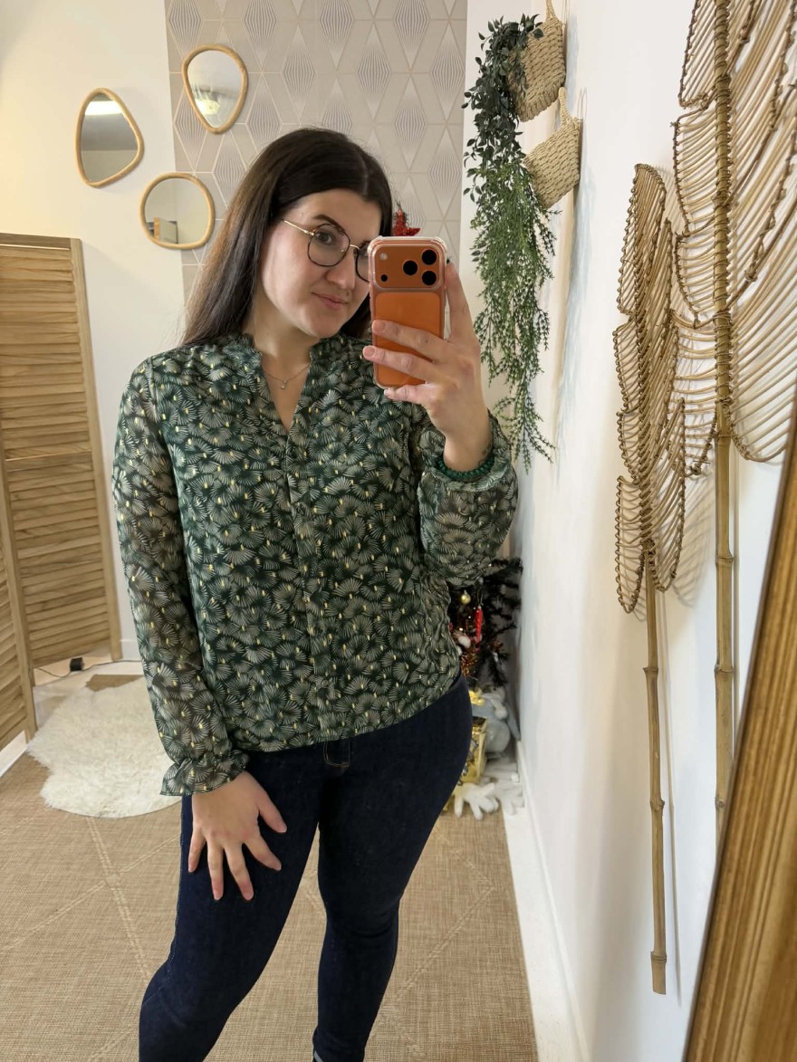 Chemise fluide imprimée kaki casual chic femme | Marina & Paloma
