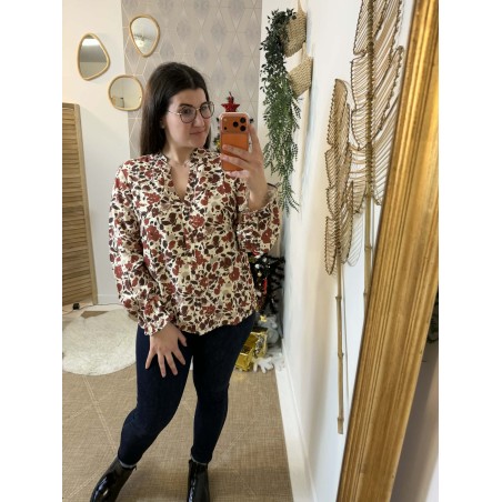 Chemise fluide imprimée écru floral femme | Marina & Paloma