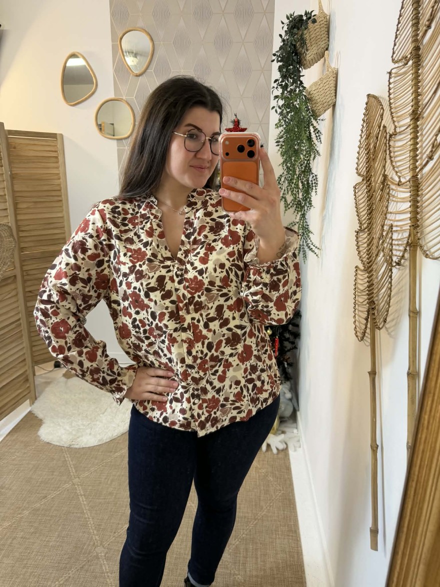 Chemise fluide imprimée écru floral femme | Marina & Paloma