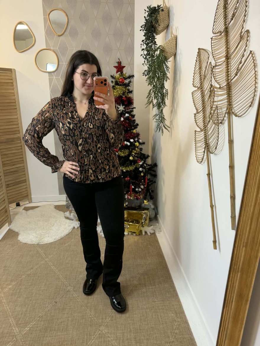 Chemise fluide imprimée animalier noir femme | Marina & Paloma