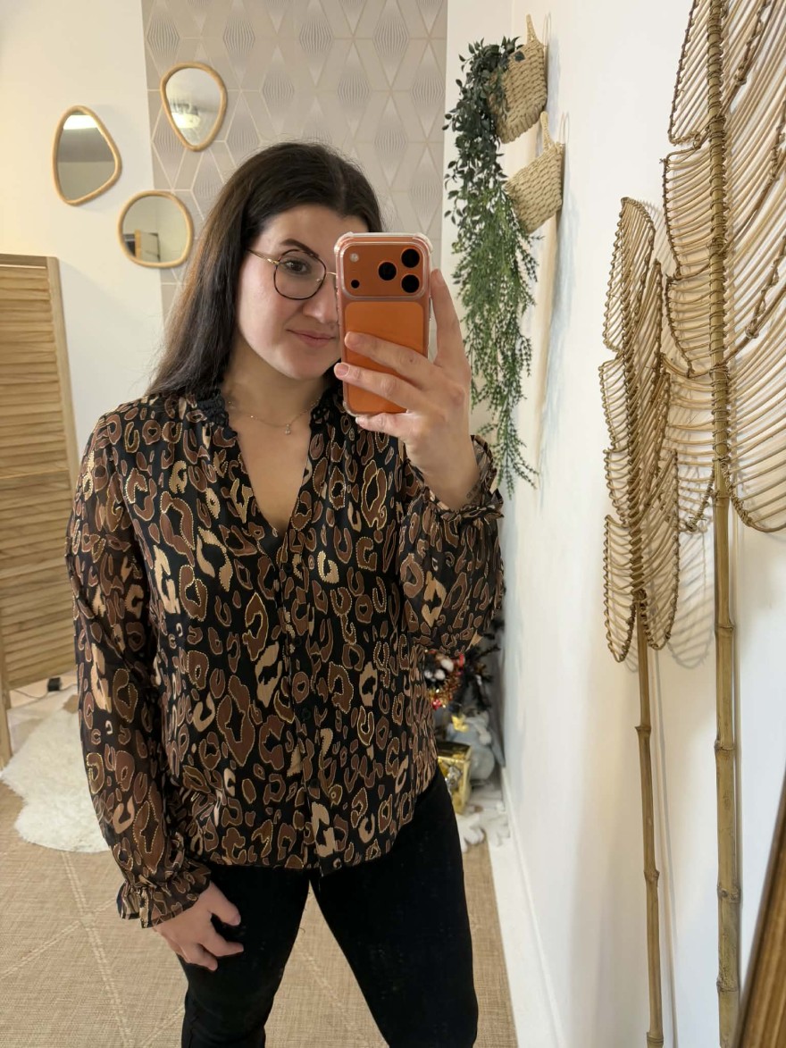 Chemise fluide imprimée animalier noir femme | Marina & Paloma