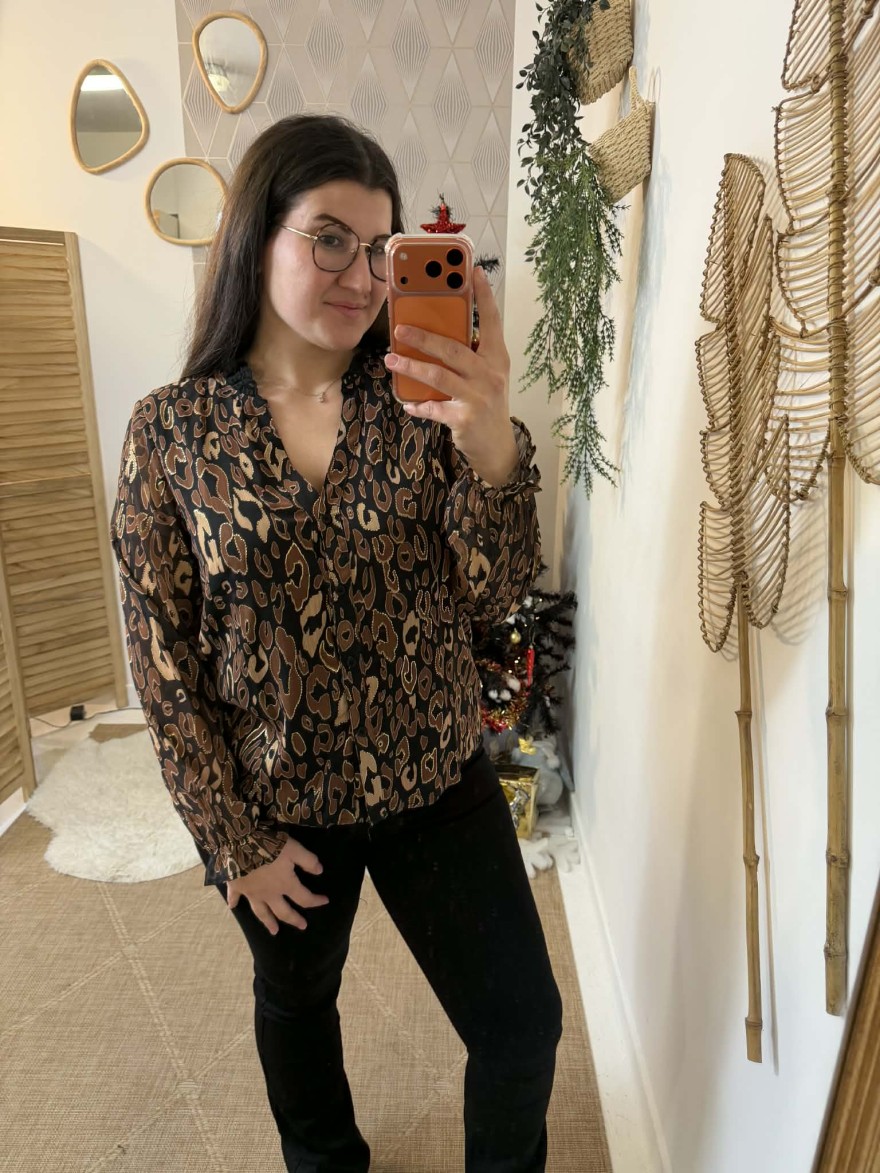 Chemise fluide imprimée animalier noir femme | Marina & Paloma
