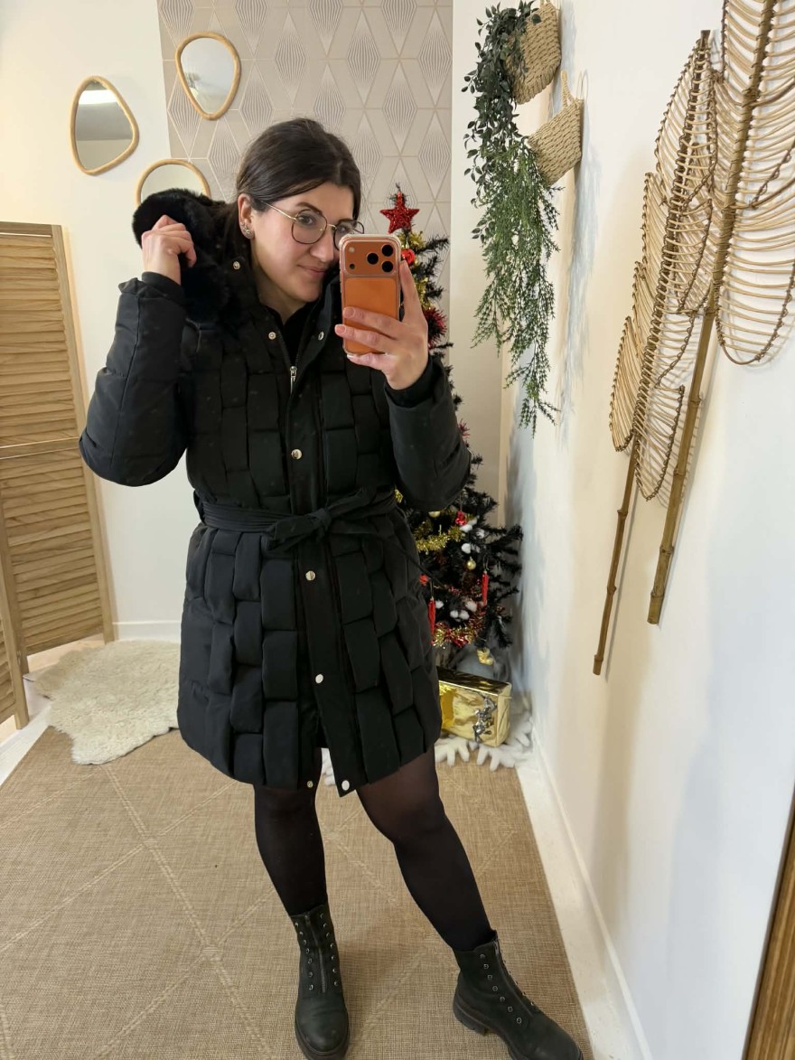 Doudoune longue ceinturée noire femme | Marina & Paloma