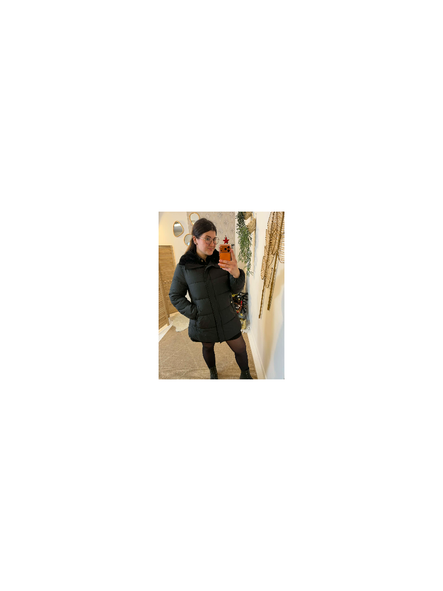 Doudoune Femme Noire Mi-Cuisse Col Fourrure Amovible | Marina & Paloma