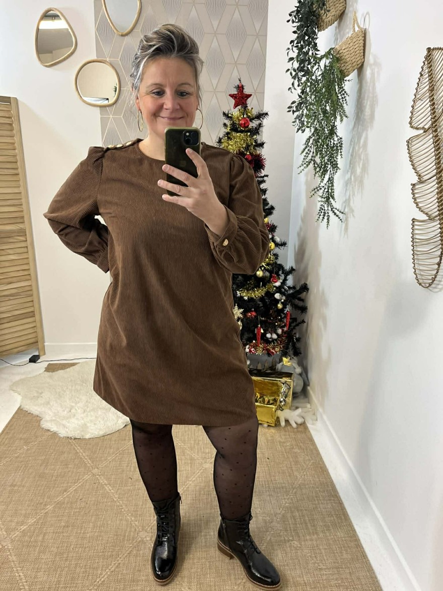 Robe Velours Maelle marron côtelé rétro chic | Marina & Paloma