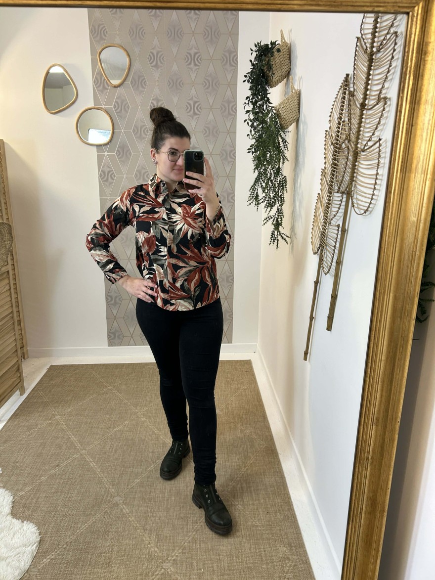 Chemise Cintrée Imprimé Végétal Noir | Marina & Paloma