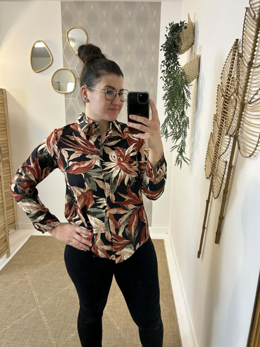 Chemise Cintrée Imprimé Végétal Noir | Marina & Paloma