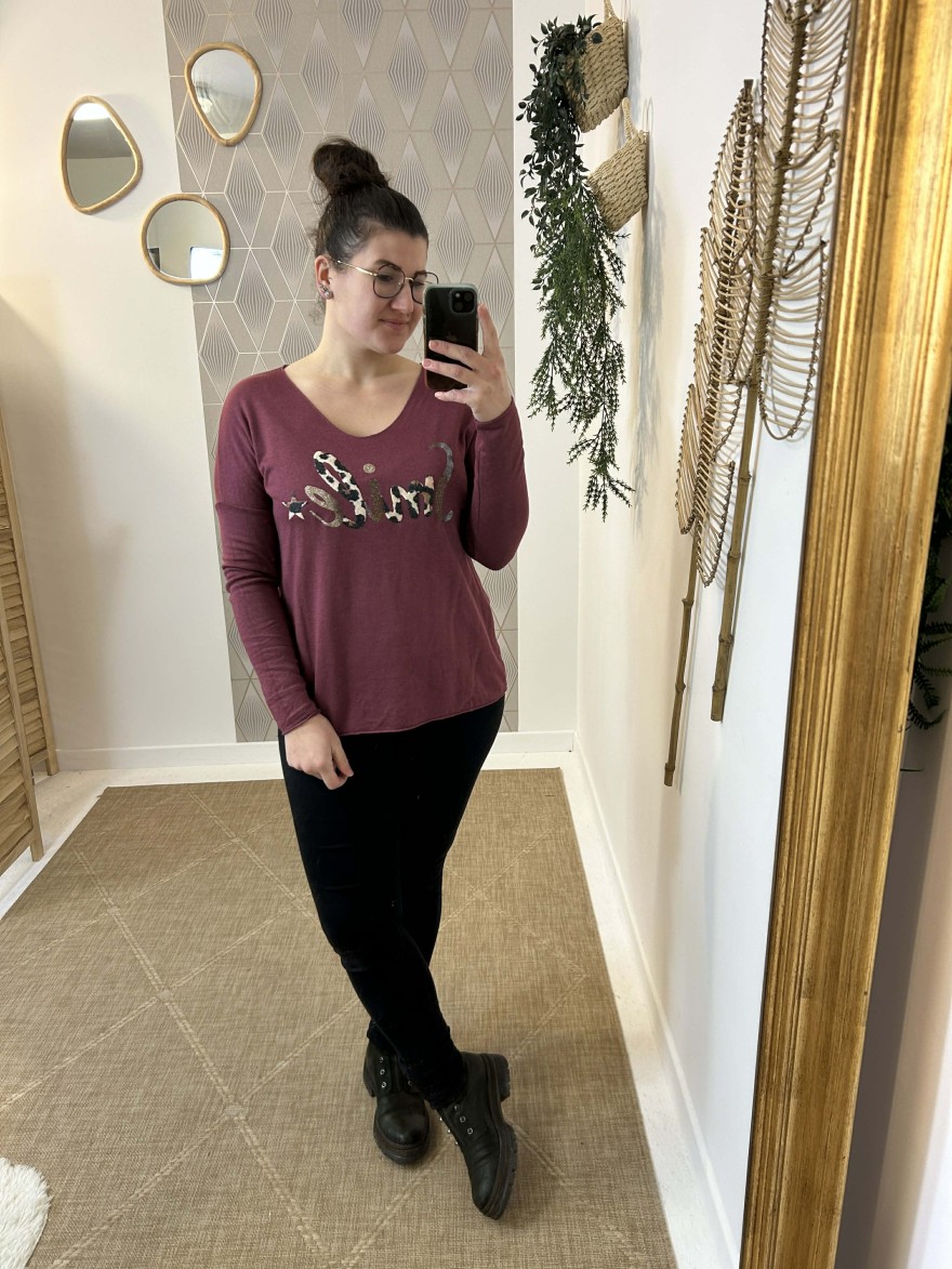 Haut manches longues Smile taupe casual chic | Marina & Paloma