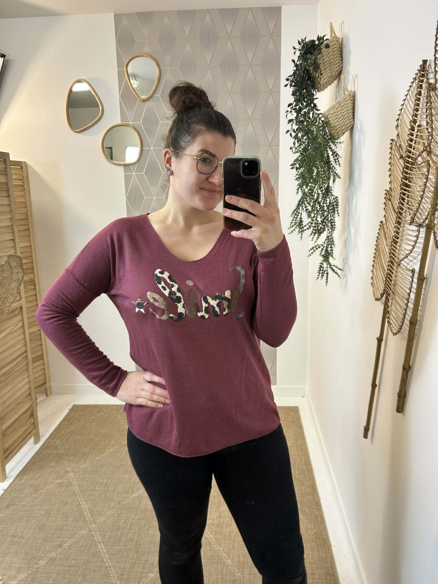 Haut manches longues Smile taupe casual chic | Marina & Paloma