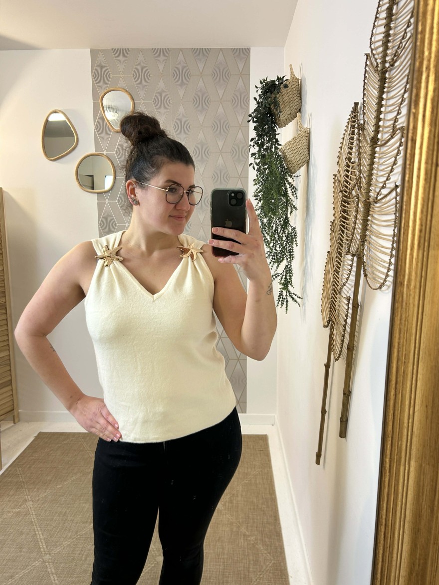 Pull sans manche beige étoile dorée Kilky | Marina & Paloma