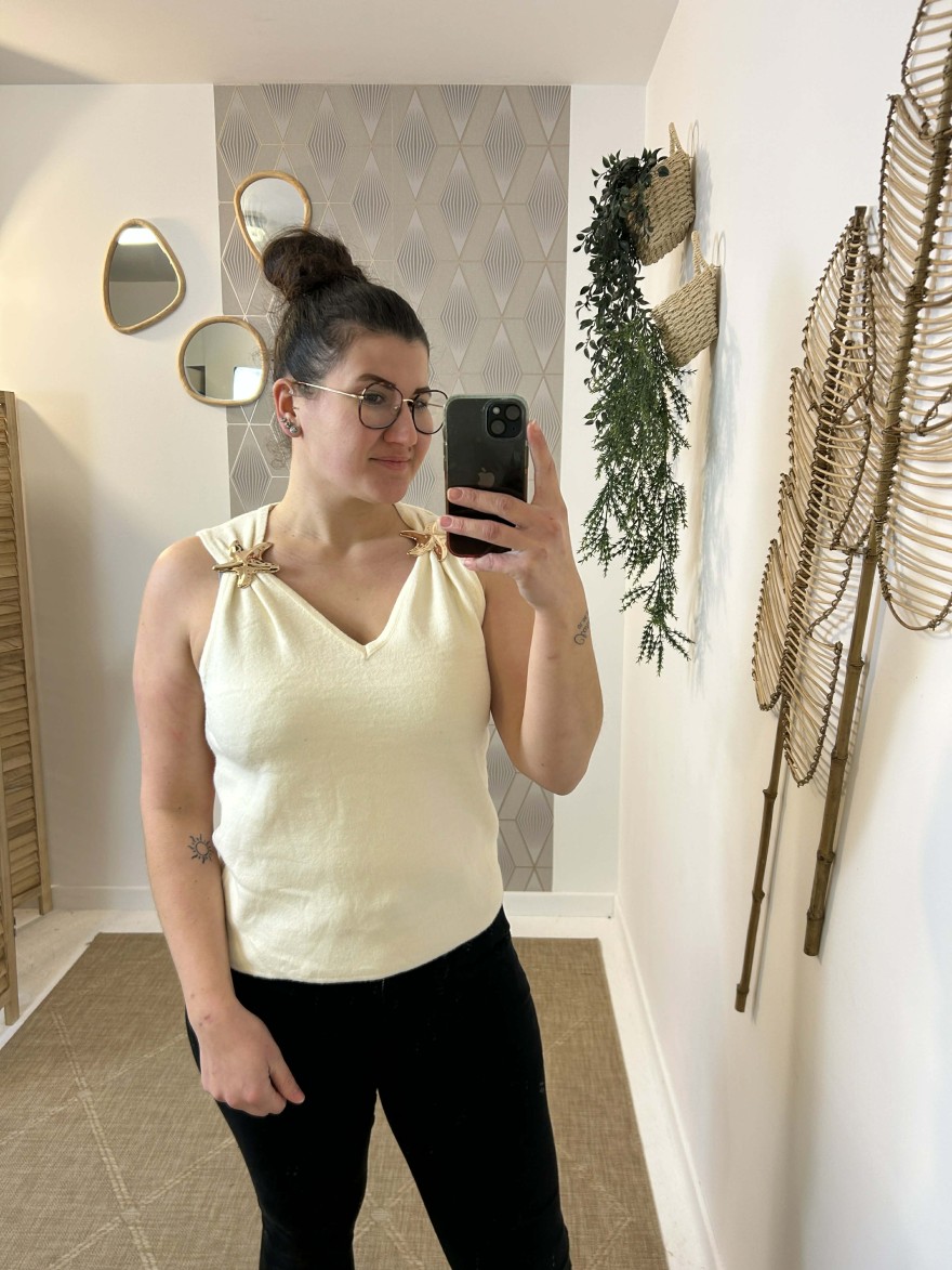 Pull sans manche beige étoile dorée Kilky | Marina & Paloma