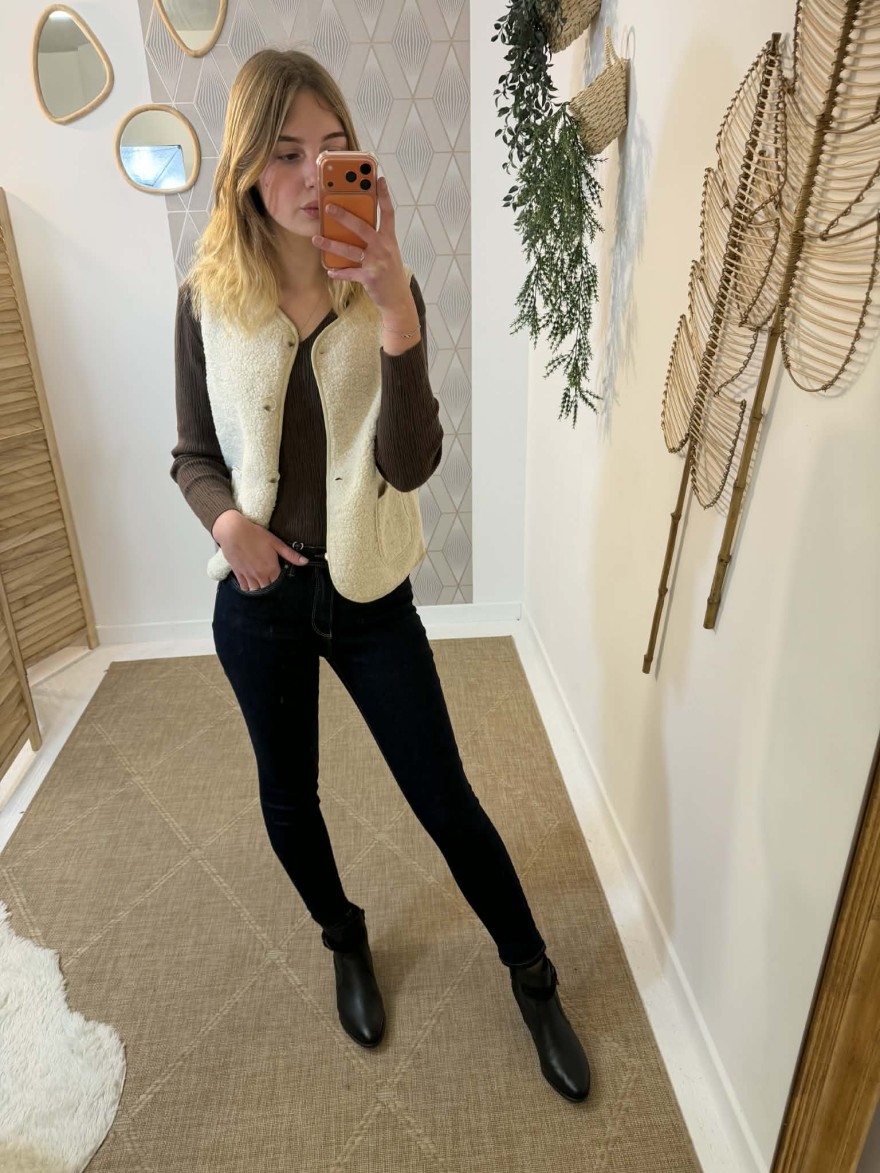Sous-pull côtelé marron col V | Marina & Paloma