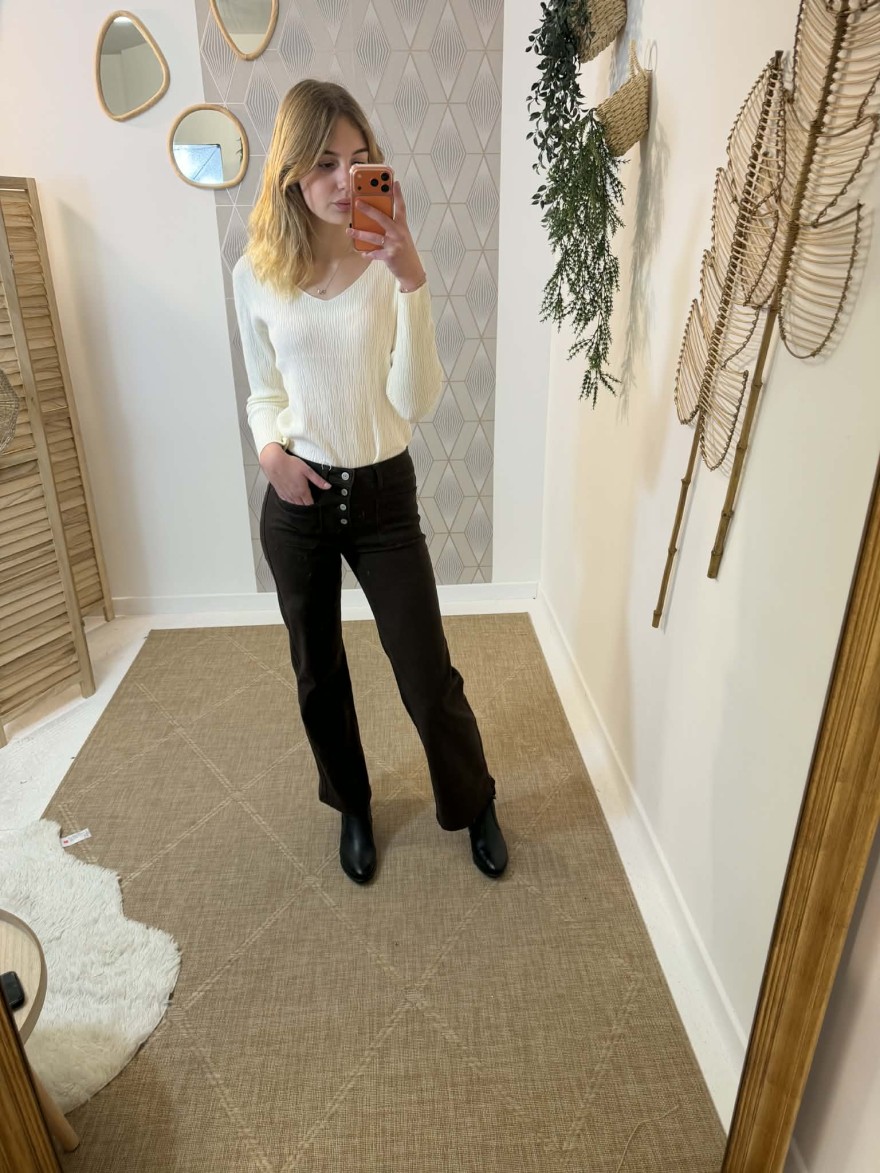 Jean flare marron foncé taille haute boutonné | Marina & Paloma
