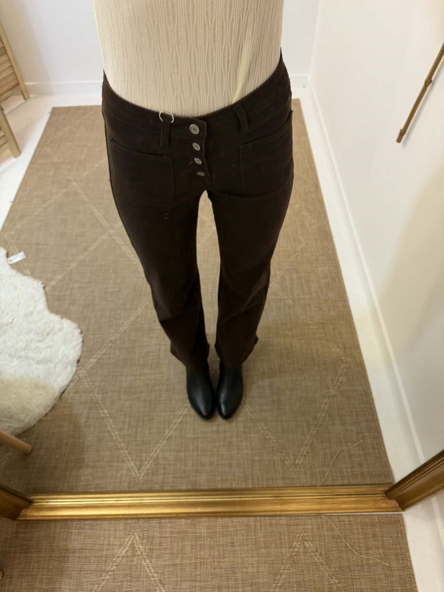 Jean flare marron foncé taille haute boutonné | Marina & Paloma