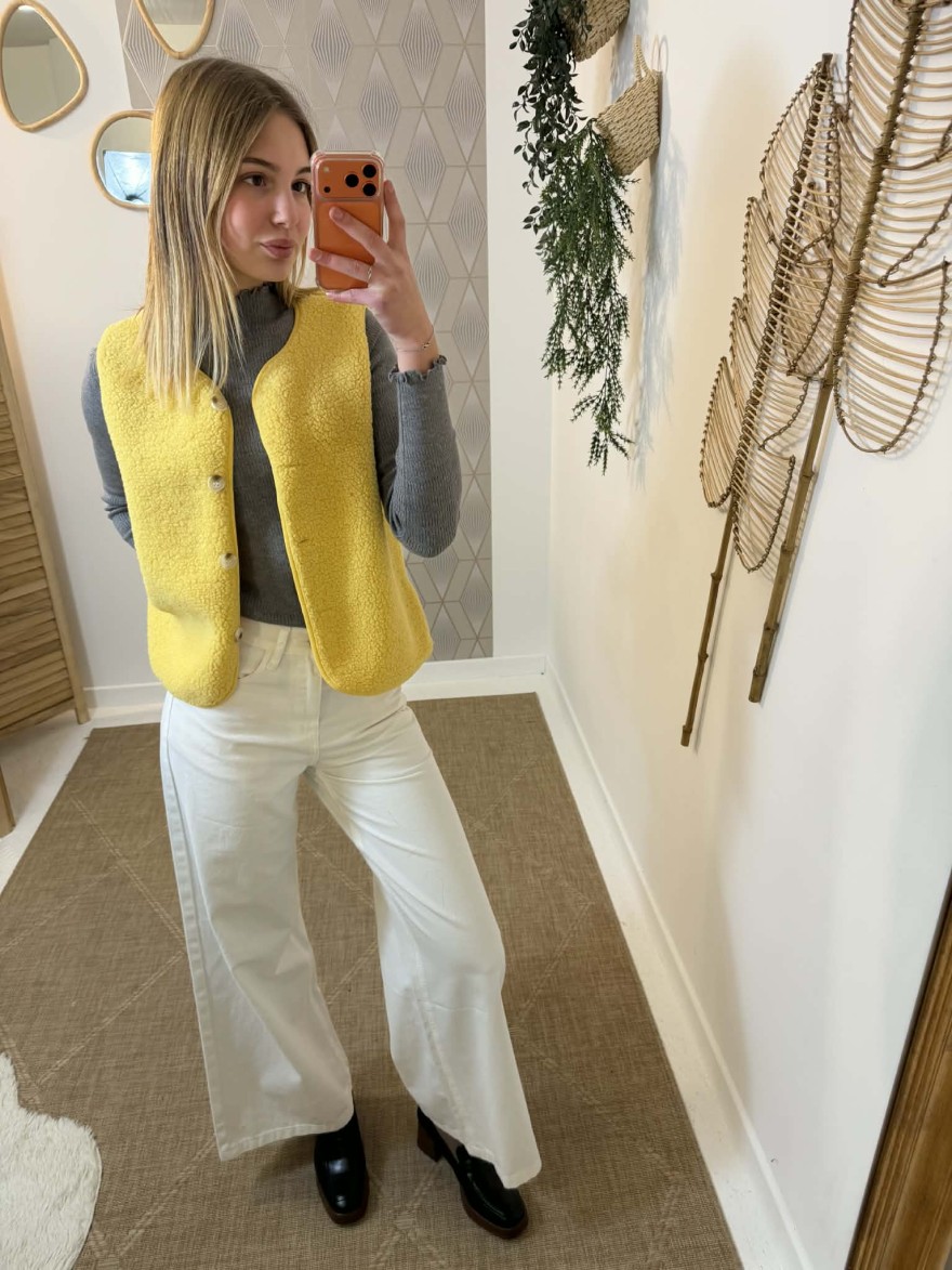 Gilet sans manches effet moutonné jaune | Marina & Paloma