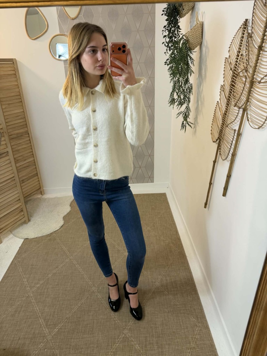 Gilet fin boutonné à manches longues col chemise | Marina & Paloma