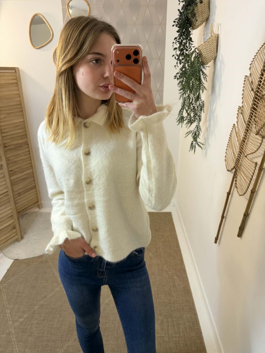 Gilet fin boutonné à manches longues col chemise | Marina & Paloma