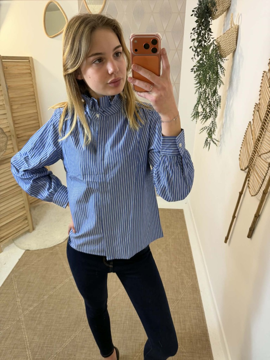 Blouse rayée à col volanté élégante | Marina & Paloma