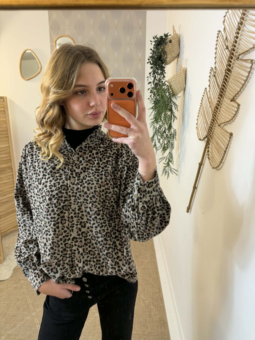 Chemise imprimé léopard beige taupe noir | Marina & Paloma