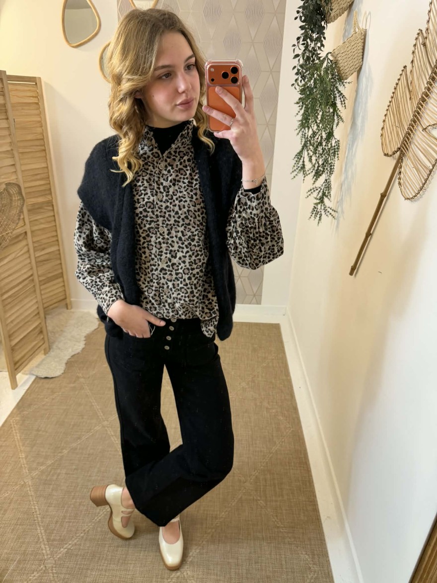 Gilet sans manches noir col V maille douce | Marina & Paloma