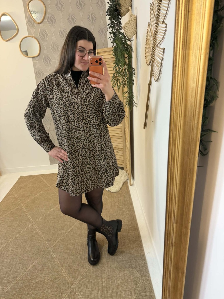 Robe léopard velours côtelé femme chic et tendance | Marina & Paloma