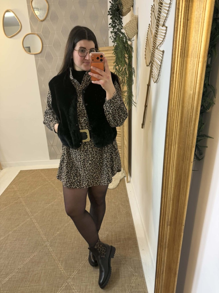 Robe léopard velours côtelé femme chic et tendance | Marina & Paloma
